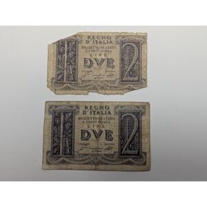 2 Lire Banknote 1939 Kingdom of Italy Qty of 2 Circulated Good